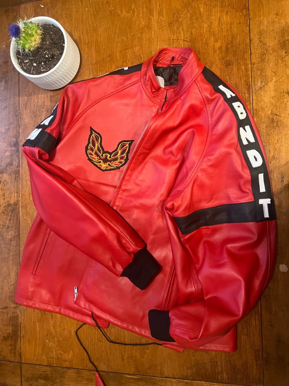 Red Faux Leather Smokey and the Bandit Men's Jacket with Firebird Patch 80s